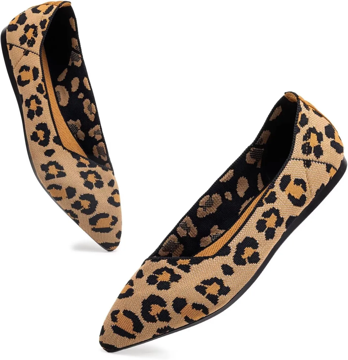 Frank Mully Womens Pointed Toe Flats Knit Dress Shoes Comfort Women Shoes Slip On Shoes for Woman Classic Softable Shoes Low Wedge