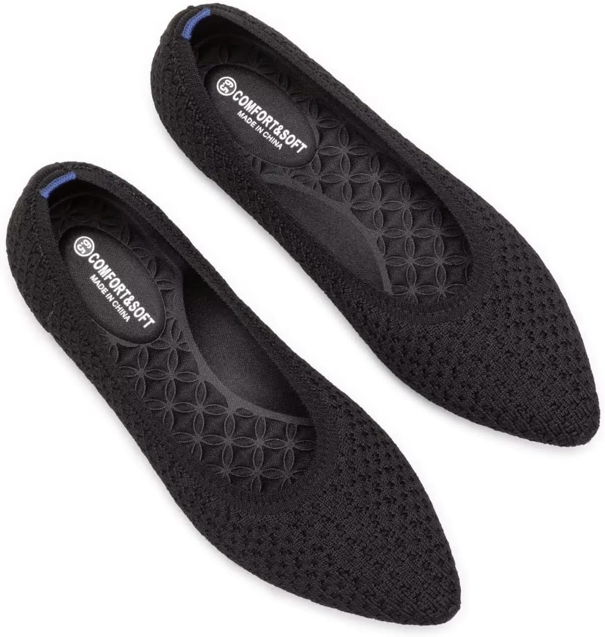Frank Mully Womens Pointed Toe Flats Knit Dress Shoes Comfort Women Shoes Slip On Shoes for Woman Classic Softable Shoes Low Wedge