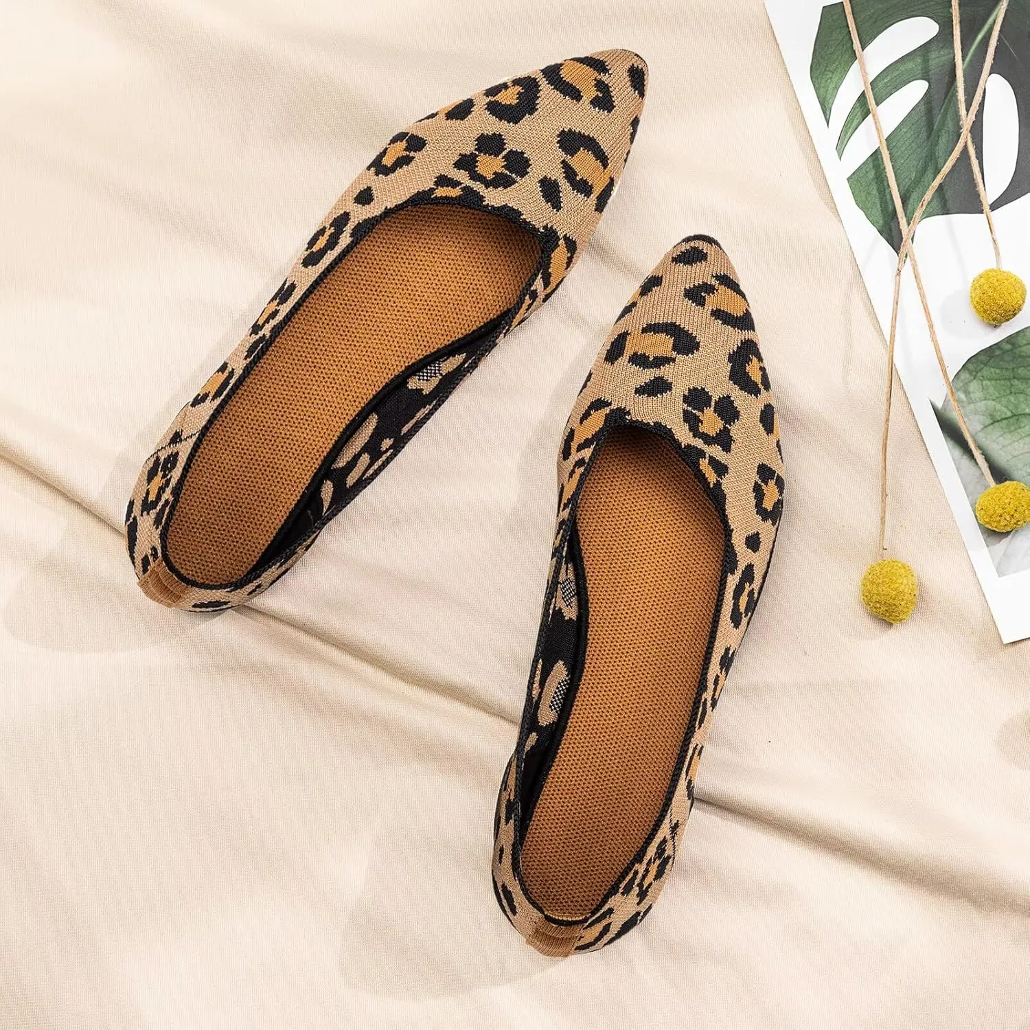 Frank Mully Womens Pointed Toe Flats Knit Dress Shoes Comfort Women Shoes Slip On Shoes for Woman Classic Softable Shoes Low Wedge