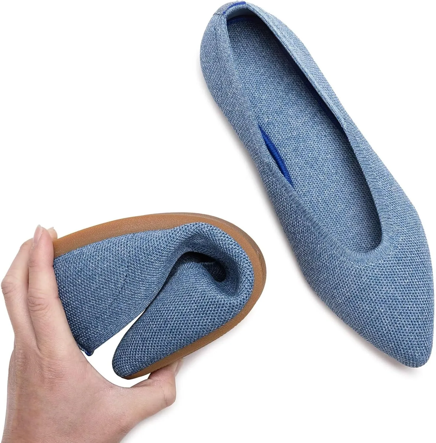 Frank Mully Womens Pointed Toe Flats Knit Dress Shoes Comfort Women Shoes Slip On Shoes for Woman Classic Softable Shoes Low Wedge