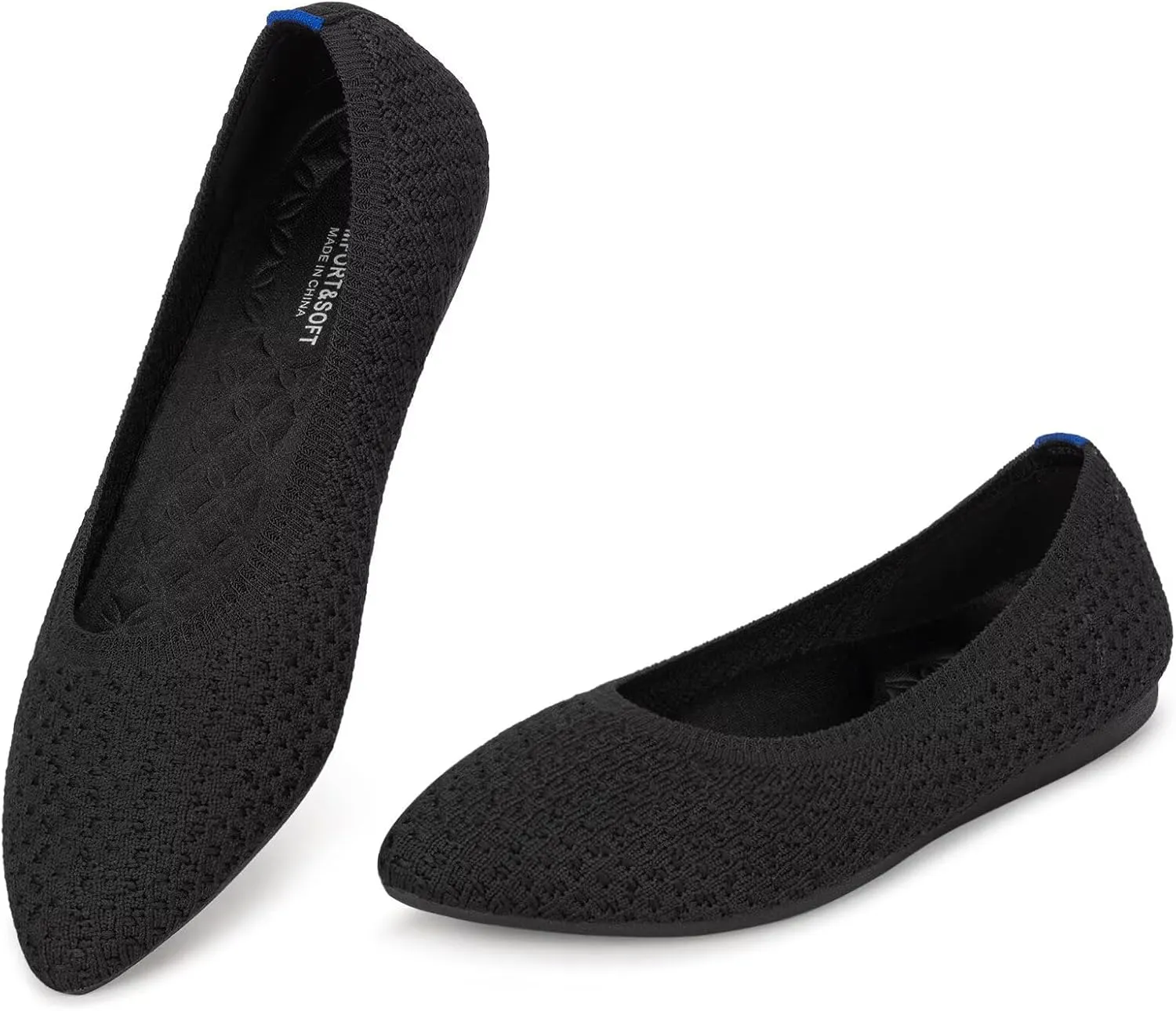 Frank Mully Womens Pointed Toe Flats Knit Dress Shoes Comfort Women Shoes Slip On Shoes for Woman Classic Softable Shoes Low Wedge