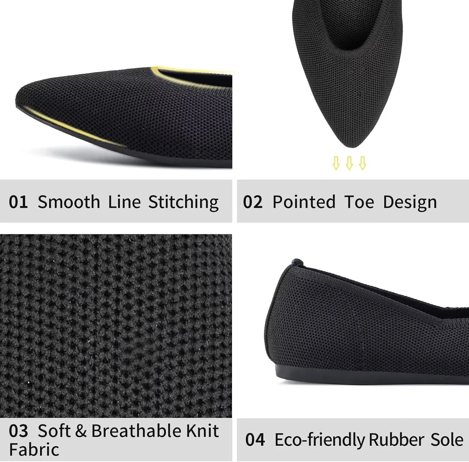 Frank Mully Womens Pointed Toe Flats Knit Dress Shoes Comfort Women Shoes Slip On Shoes for Woman Classic Softable Shoes Low Wedge