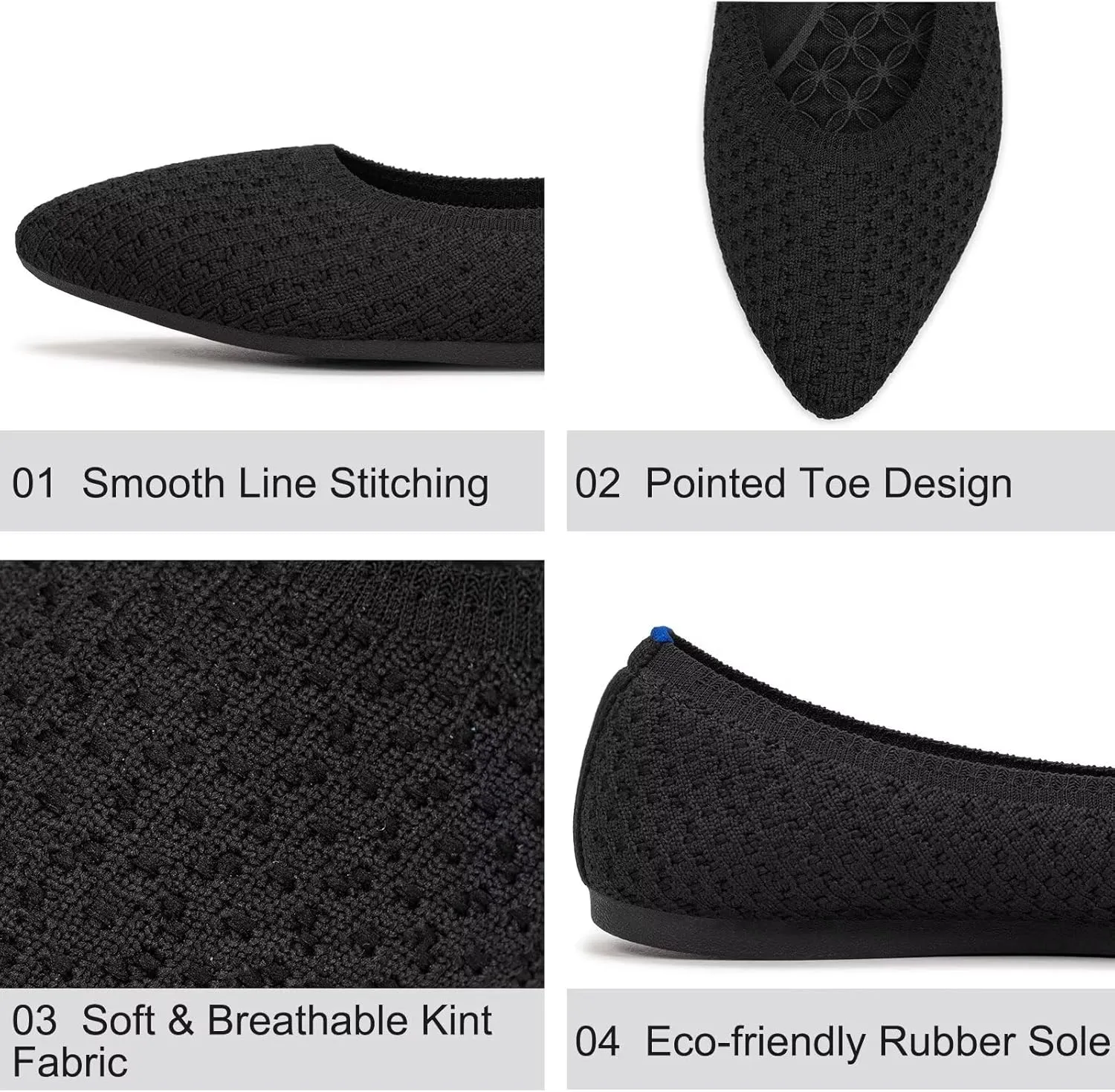 Frank Mully Womens Pointed Toe Flats Knit Dress Shoes Comfort Women Shoes Slip On Shoes for Woman Classic Softable Shoes Low Wedge