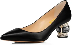 FSJ Women Bridal Pointed Toe Chunky Block Low Heel Crystal Pumps Slip on Wedding Thick Heel Comfort Shoes Size 4-15 US