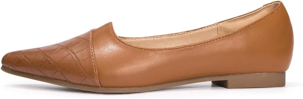 FUNKYMONKEY Black Flats Shoes for Women, Comfort Pointed Toe Slip On Work Shoes