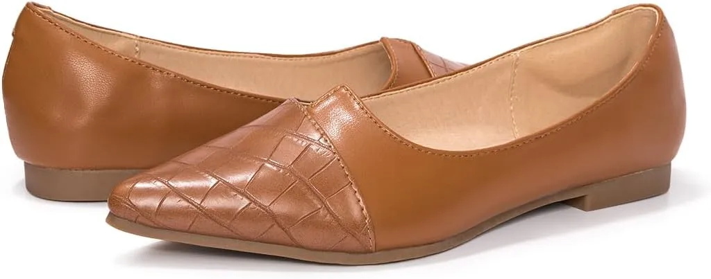 FUNKYMONKEY Black Flats Shoes for Women, Comfort Pointed Toe Slip On Work Shoes