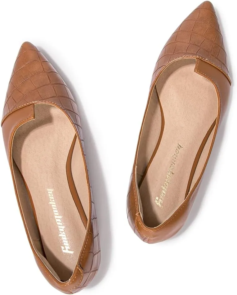 FUNKYMONKEY Black Flats Shoes for Women, Comfort Pointed Toe Slip On Work Shoes