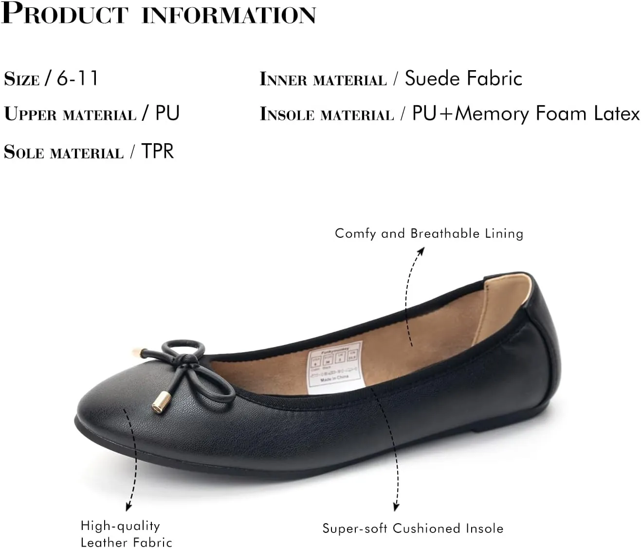 FUNKYMONKEY Women's Ballet Flats Dress Casual Slip-on Bow Round Toe Walking Shoes