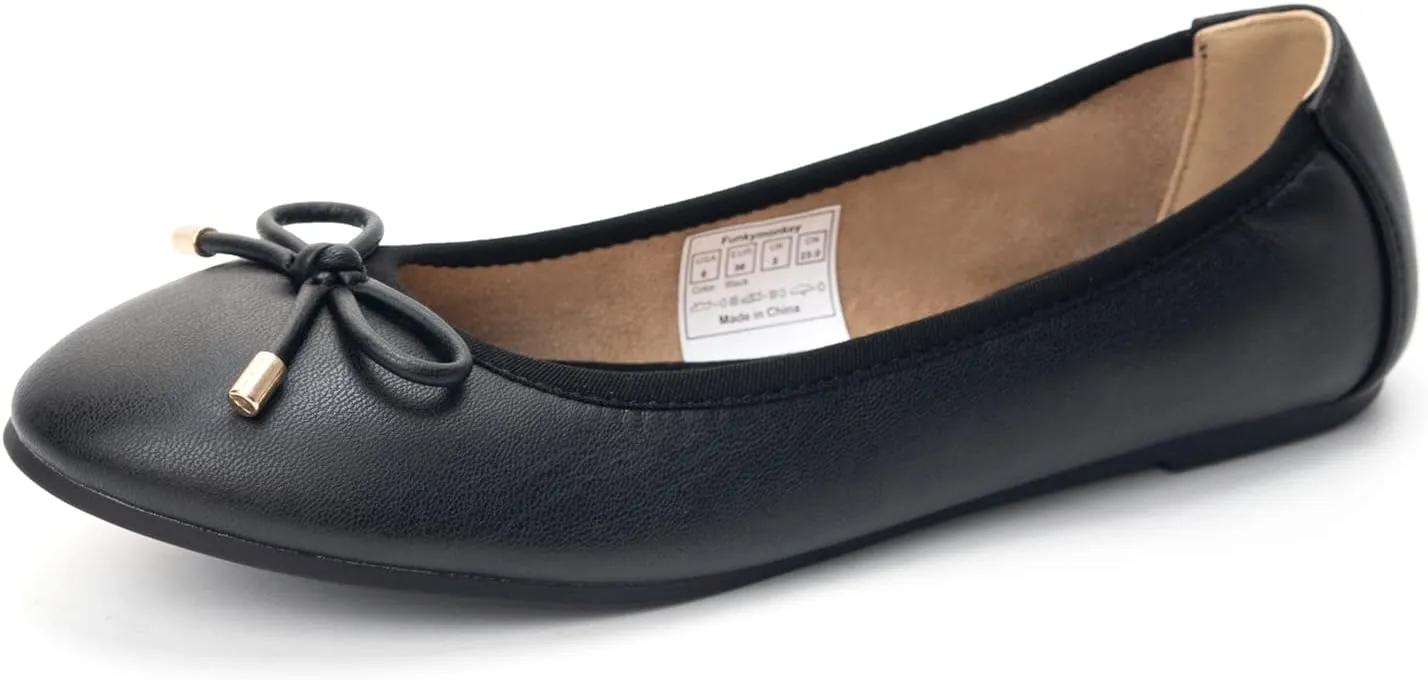 FUNKYMONKEY Women's Ballet Flats Dress Casual Slip-on Bow Round Toe Walking Shoes