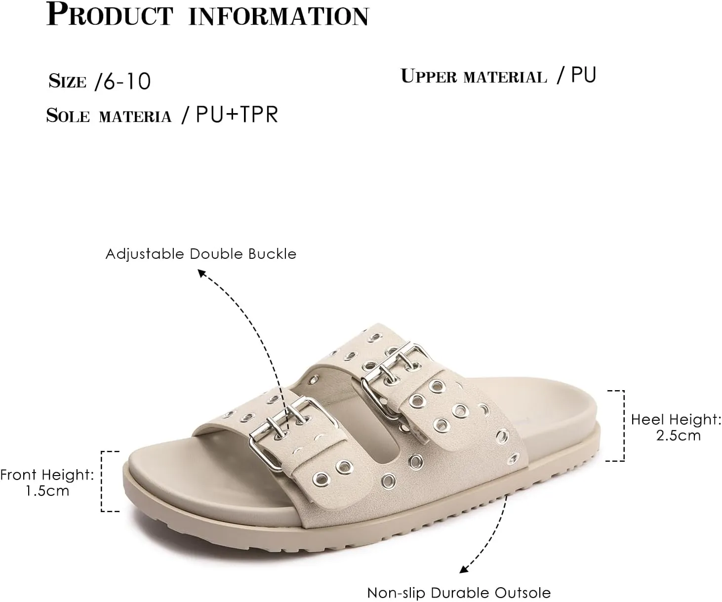 FUNKYMONKEY Women's Eyelets Adjustable Double Strap Slides Slip On Comfort Flat Sandals for Summer