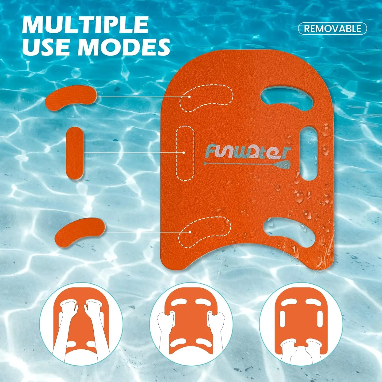 FunWater Swim Kickboard, 14"/18" Swim Training kickboard with Non-Slip Edges and 6 Integrated Hole Handles, Lightweight EVA Board, Suitable for Adult and Children's Swim Lessons