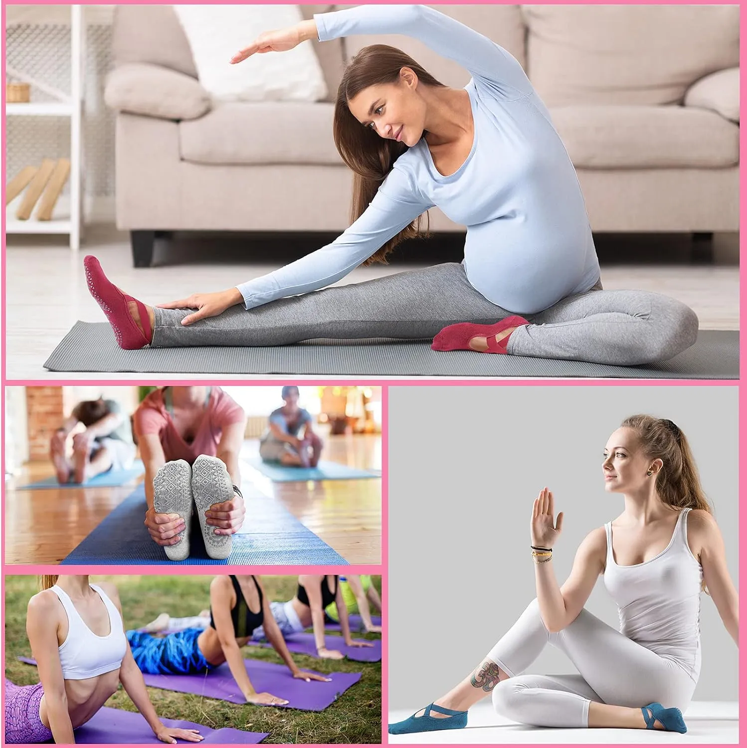 Geyoga 6 Pairs Pilates Socks for Women Barre Yoga Ballet Non-slip Socks with Grip Straps for Barefoot Workout