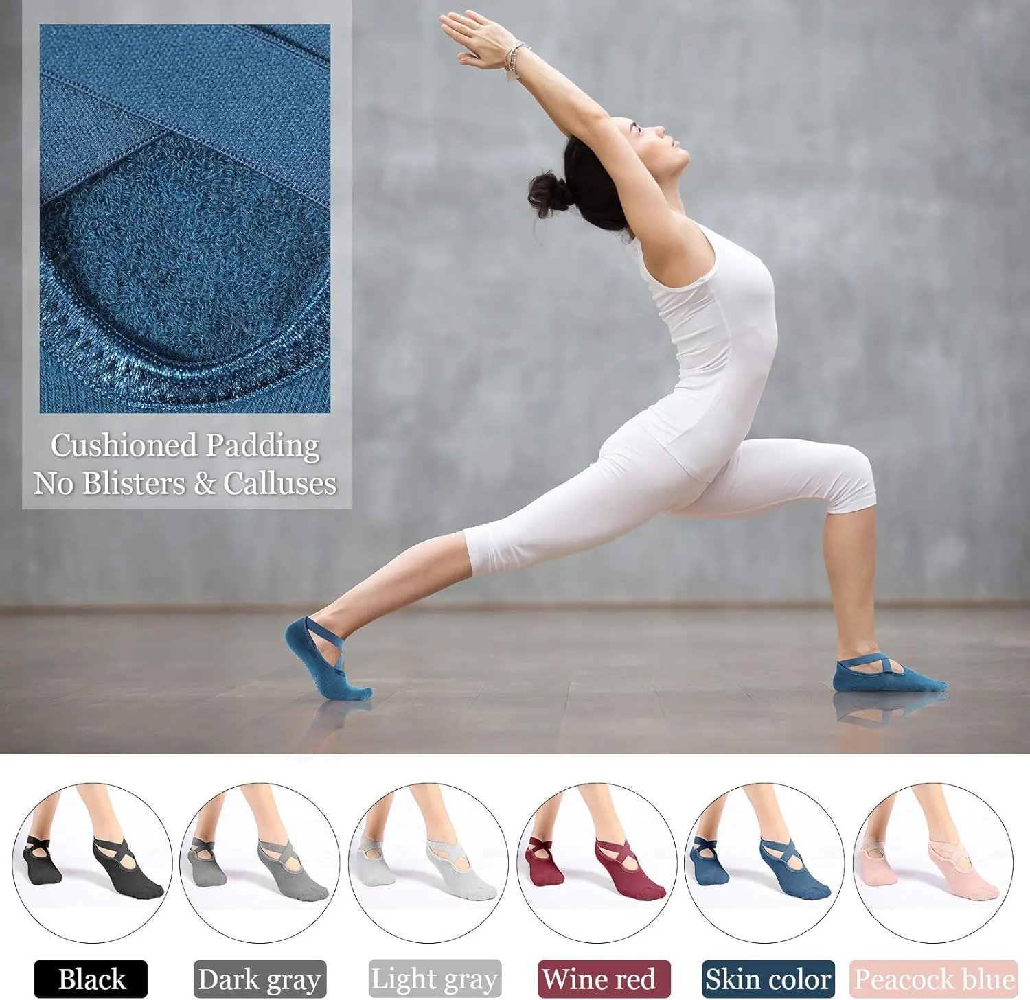 Geyoga 6 Pairs Pilates Socks for Women Barre Yoga Ballet Non-slip Socks with Grip Straps for Barefoot Workout