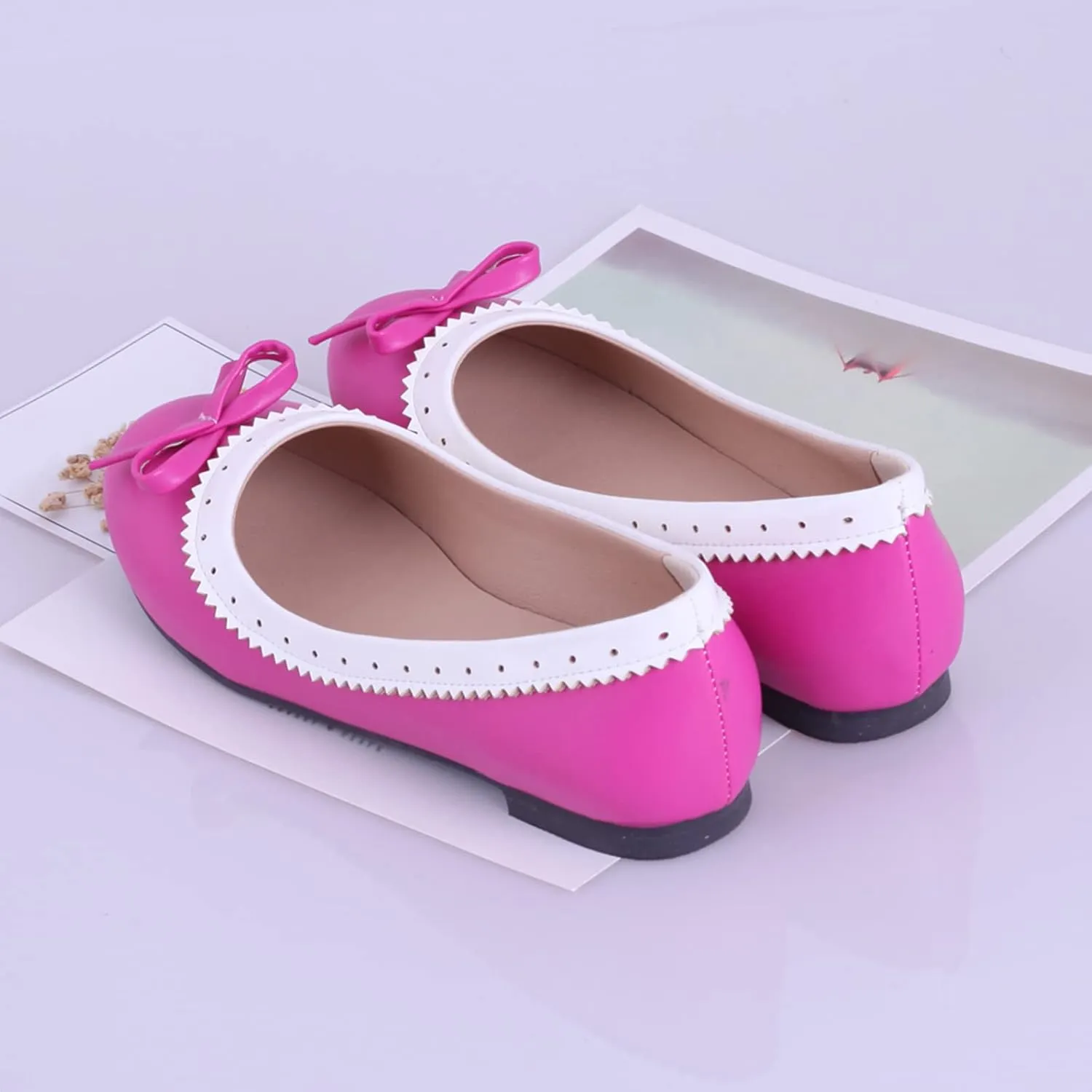 Gicoiz Women Round Toe Flats Slip On Bowtie Ballet Flats