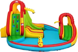 GLACER Inflatable Bounce House w/ 2 Slides, 2 Climbing Walls, Splash Pool, Water Cannon, Basketball Rim, Including Carrying Bag, Repair Kit, Water Slides for Backyard Lawn Park (Without Air Blower)