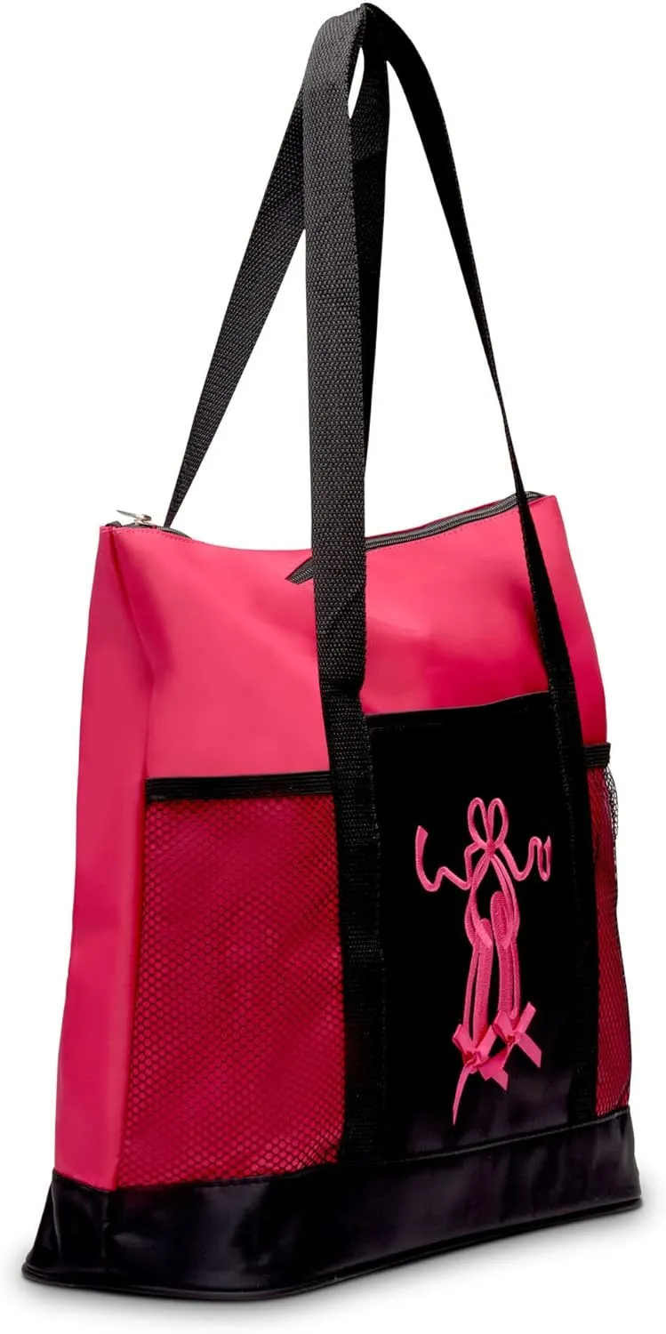 GLOBAL FBA INC Embroidered Dance Ballet Slippers Tote Bag, Kids Travel Bag, Dance Accessories For Girls and Teens