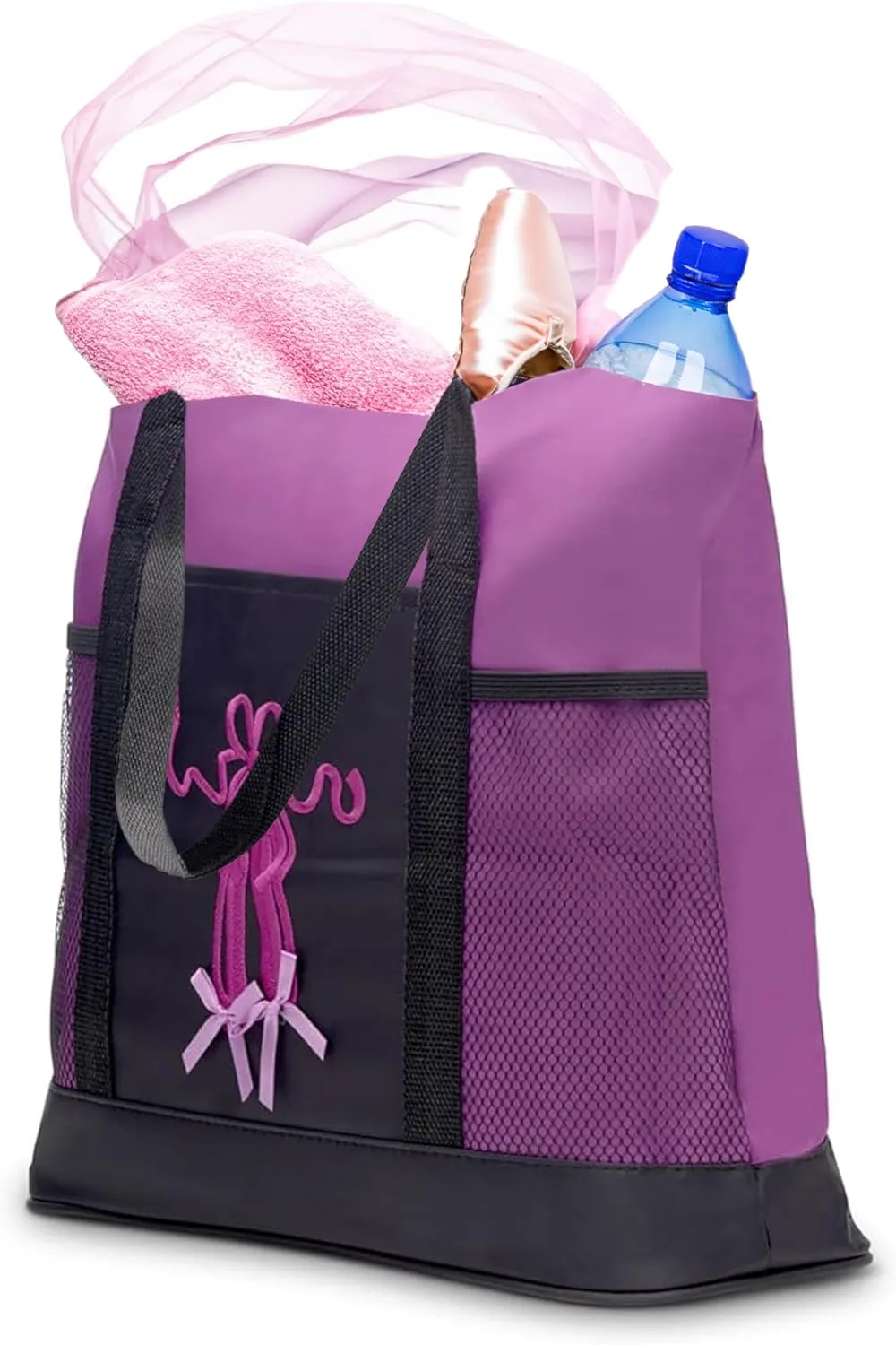 GLOBAL FBA INC Embroidered Dance Ballet Slippers Tote Bag, Kids Travel Bag, Dance Accessories For Girls and Teens