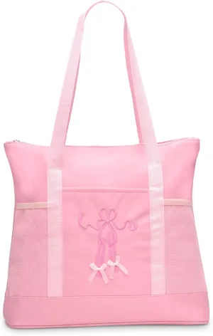 GLOBAL FBA INC Embroidered Dance Ballet Slippers Tote Bag, Kids Travel Bag, Dance Accessories For Girls and Teens