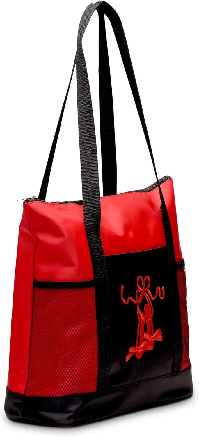 GLOBAL FBA INC Embroidered Dance Ballet Slippers Tote Bag, Kids Travel Bag, Dance Accessories For Girls and Teens