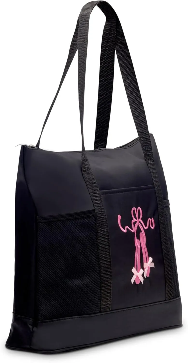 GLOBAL FBA INC Embroidered Dance Ballet Slippers Tote Bag, Kids Travel Bag, Dance Accessories For Girls and Teens