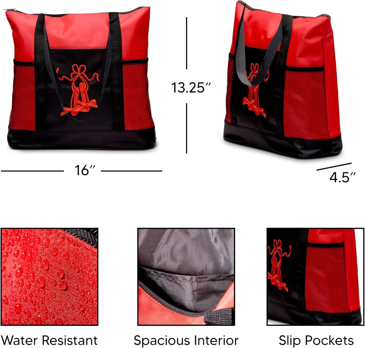 GLOBAL FBA INC Embroidered Dance Ballet Slippers Tote Bag, Kids Travel Bag, Dance Accessories For Girls and Teens