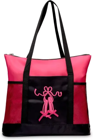 GLOBAL FBA INC Embroidered Dance Ballet Slippers Tote Bag, Kids Travel Bag, Dance Accessories For Girls and Teens