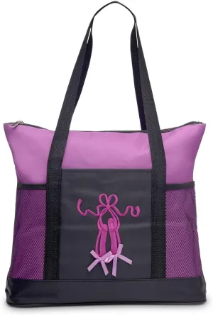 GLOBAL FBA INC Embroidered Dance Ballet Slippers Tote Bag, Kids Travel Bag, Dance Accessories For Girls and Teens