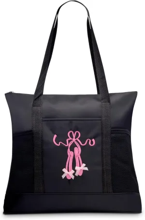GLOBAL FBA INC Embroidered Dance Ballet Slippers Tote Bag, Kids Travel Bag, Dance Accessories For Girls and Teens