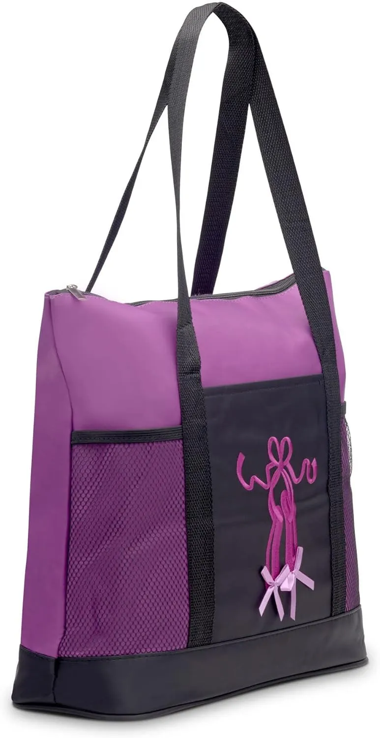 GLOBAL FBA INC Embroidered Dance Ballet Slippers Tote Bag, Kids Travel Bag, Dance Accessories For Girls and Teens