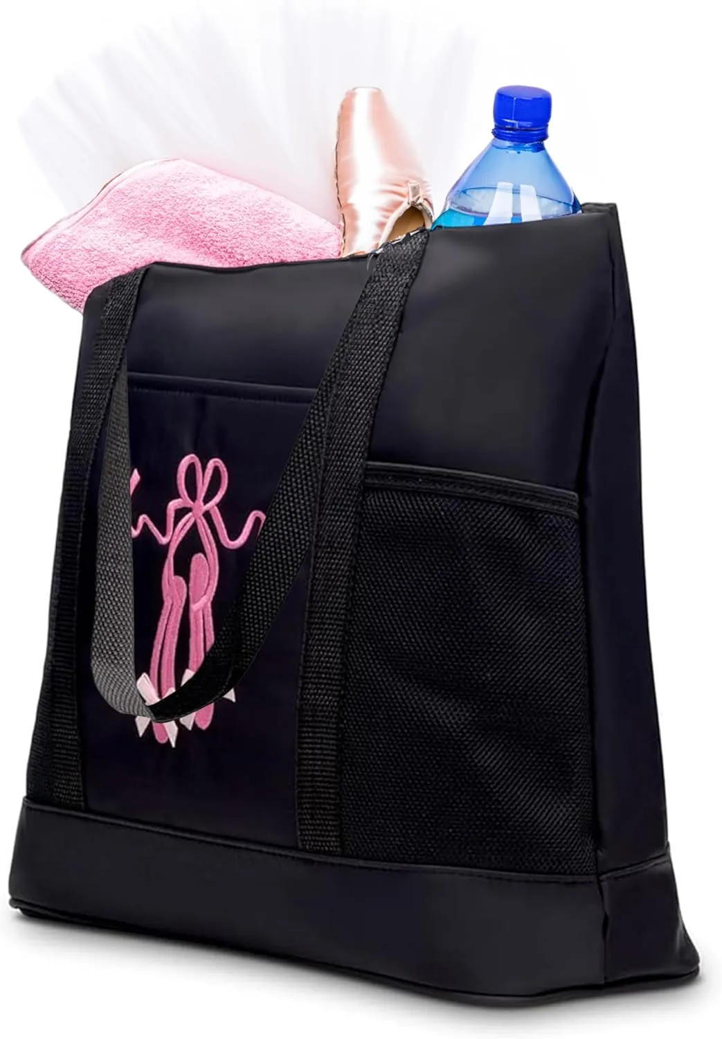 GLOBAL FBA INC Embroidered Dance Ballet Slippers Tote Bag, Kids Travel Bag, Dance Accessories For Girls and Teens