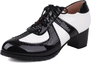 GORBINETI Women's Perforated Lace up Business Oxford Wingtip Round Toe Multicolor Leather Flat Oxford Retro Brogues Dress Shoes
