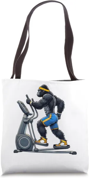 Gorilla on Elliptical Trainer Fitness Gym Workout Training Tote Bag