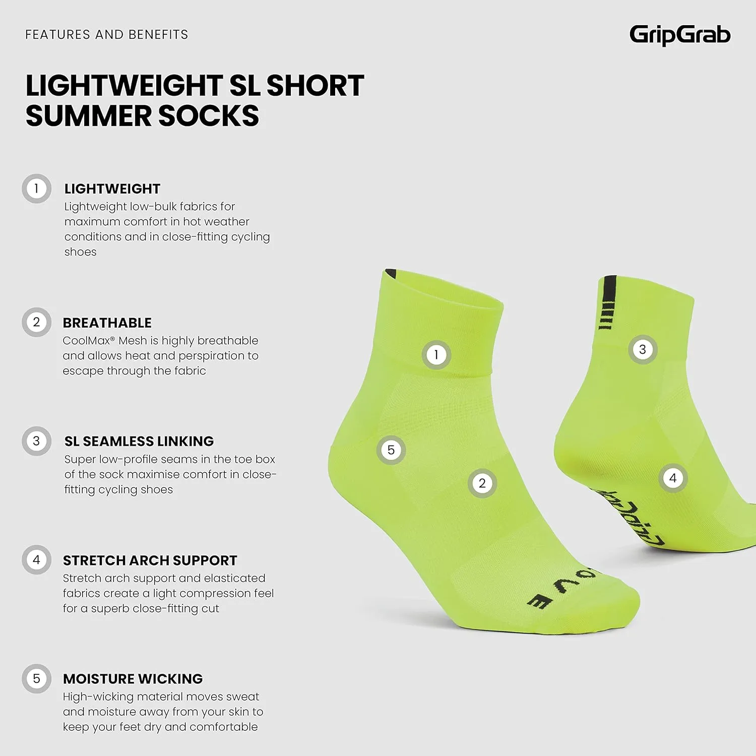 GripGrab Lightweight SL Performance Summer Cycling Socks Eyecatching 2 Lengths Road Mountain Gravel Bike Indoor Cycling Socks
