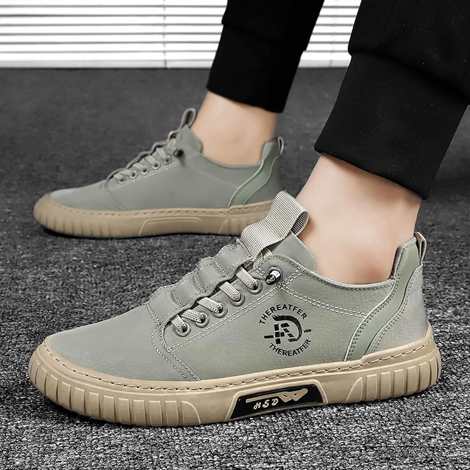 Grounded Footwear for Men Comfortable Flat Bottom Walking Shoes Lace Up Canvas Shoes Casual Dress Bass Men Loafer