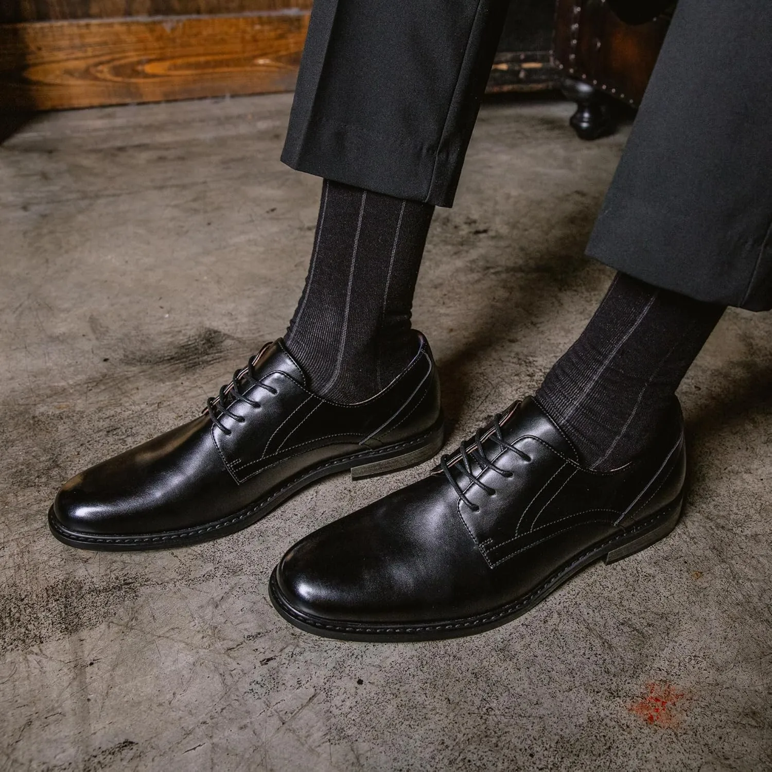 Gunnar and Troy Thorsson Oxford Mens Dress Shoes | PU Leather Shoes for Men | Classic Wingtip Oxford for Men | Cushioned Dual Density Footbed Tuxedo Shoes | Ironhide Black