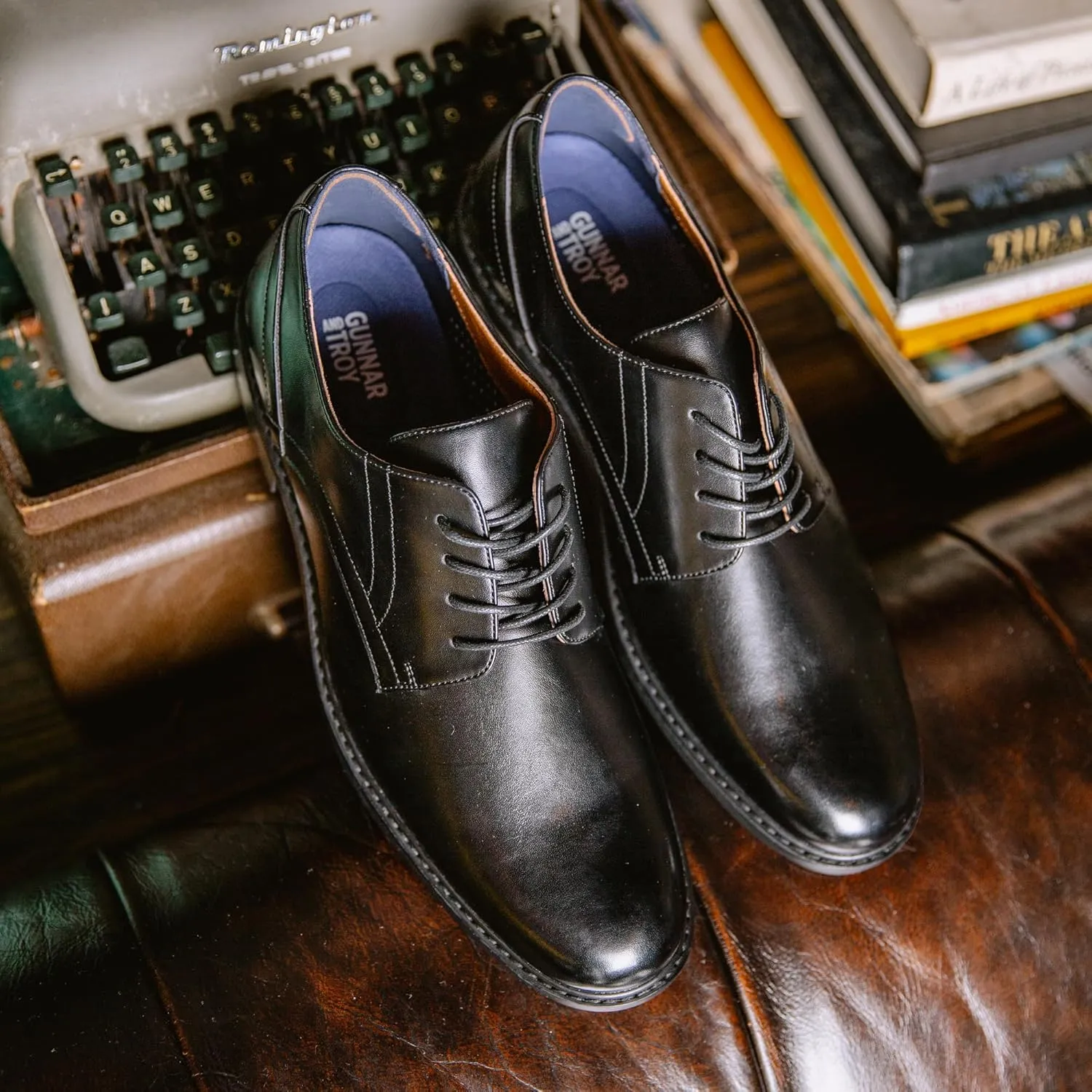 Gunnar and Troy Thorsson Oxford Mens Dress Shoes | PU Leather Shoes for Men | Classic Wingtip Oxford for Men | Cushioned Dual Density Footbed Tuxedo Shoes | Ironhide Black