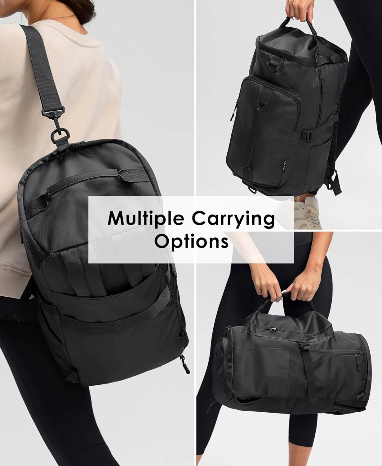 Gym Bag for Women Workout Gym Backpack with Shoe Compartment Sports Duffel Bag Multiple Pockets 30L (Black)