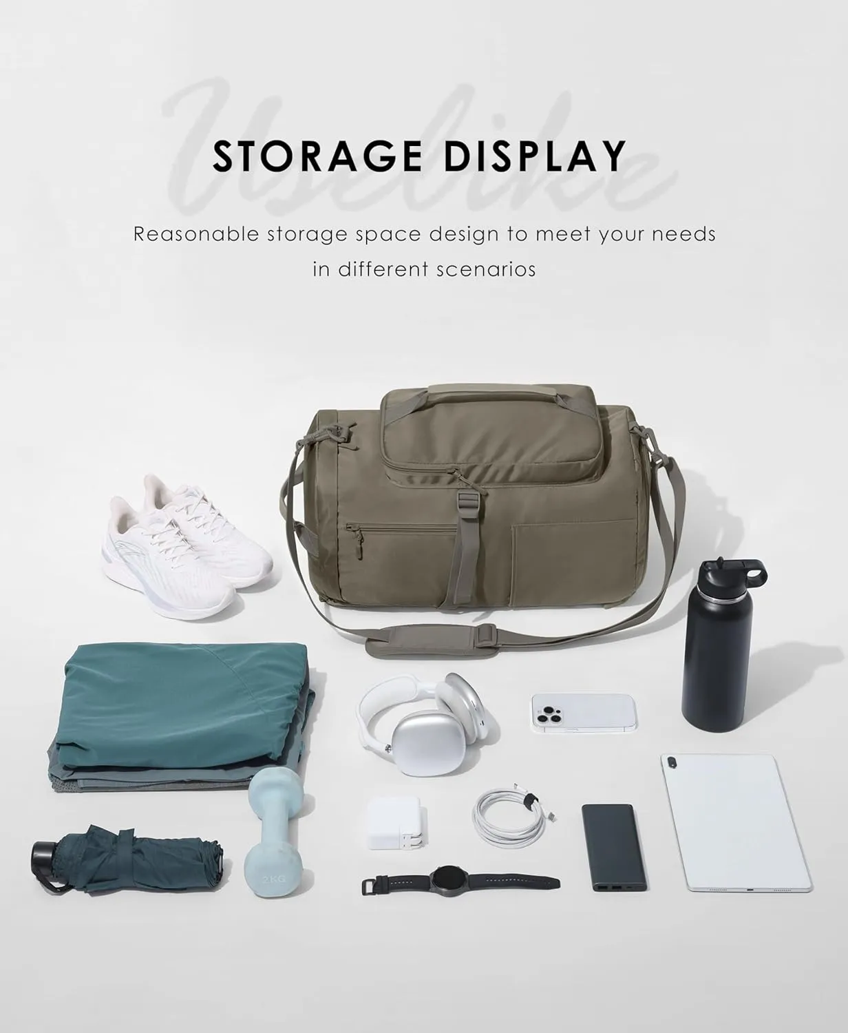 Gym Bag for Women Workout Gym Backpack with Shoe Compartment Sports Duffel Bag Multiple Pockets 30L (Grey Sage)