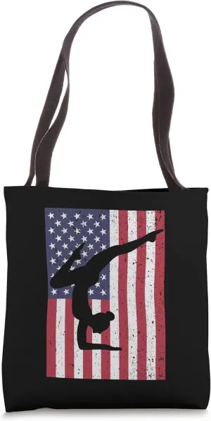 Gymnast Gymnastics Competitor Vintage American Flag Graphic Tote Bag