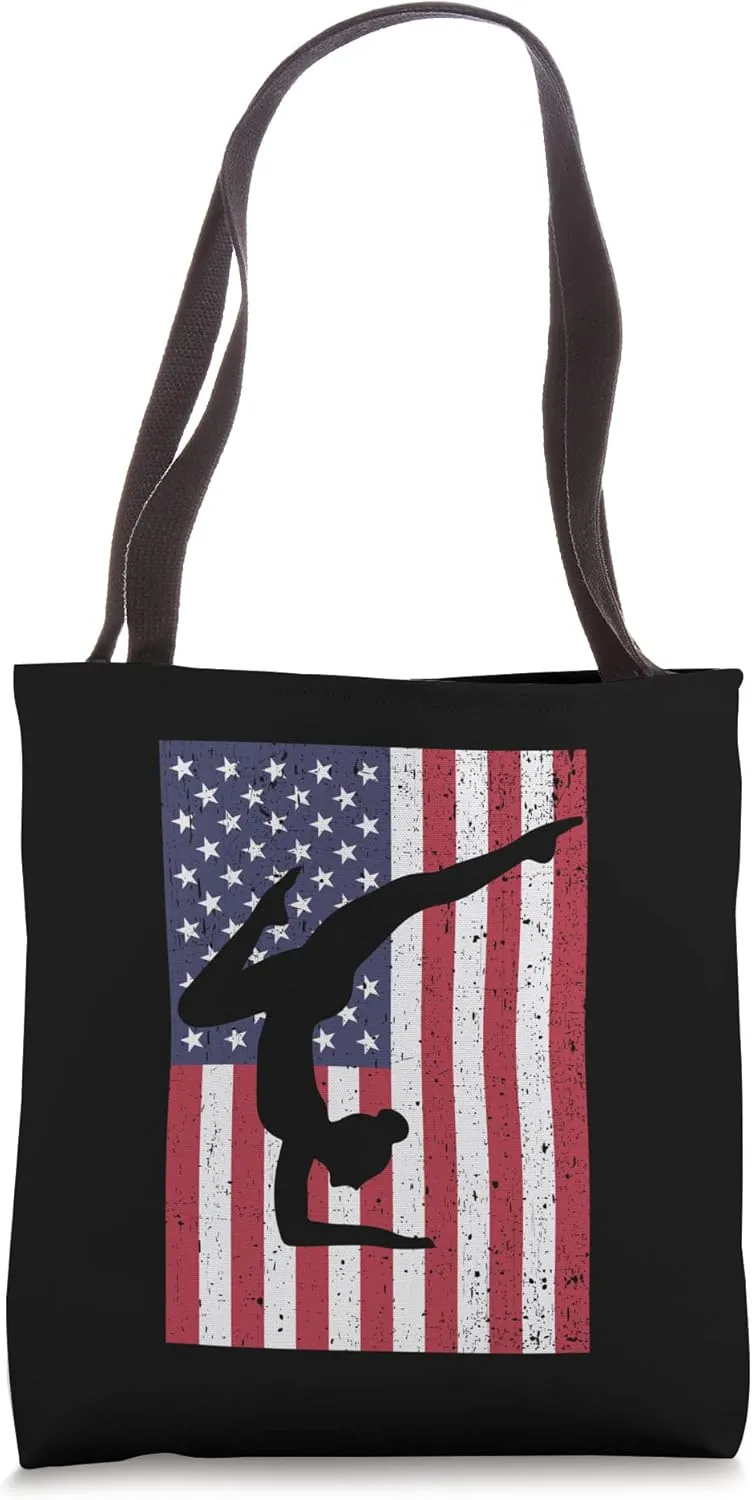 Gymnast Gymnastics Competitor Vintage American Flag Graphic Tote Bag
