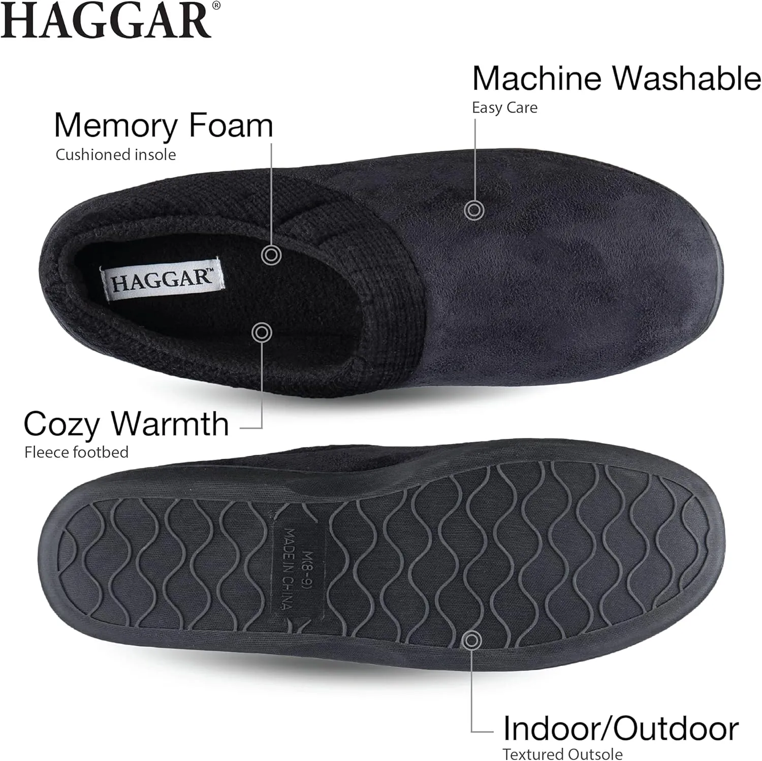 Haggar Men's Clog Slipper House Shoe Indoor/Outdoor with Memory Foam Comfort
