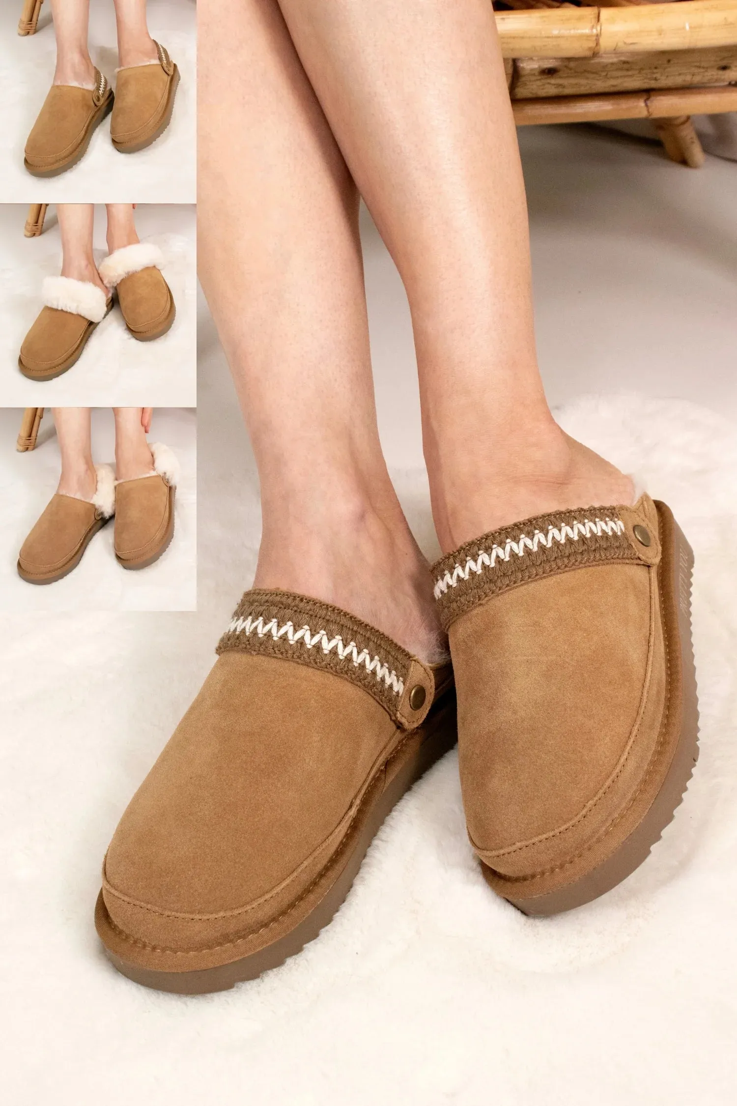 Hallie Mule Sheepskin Slippers - Chestnut