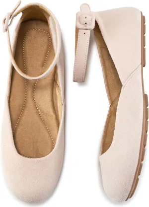 HARENCE Ballet Flats Shoes for Women: Comfortable Round Toe Ankle Strap Slip on Casual Dress Flat for Office Work Business