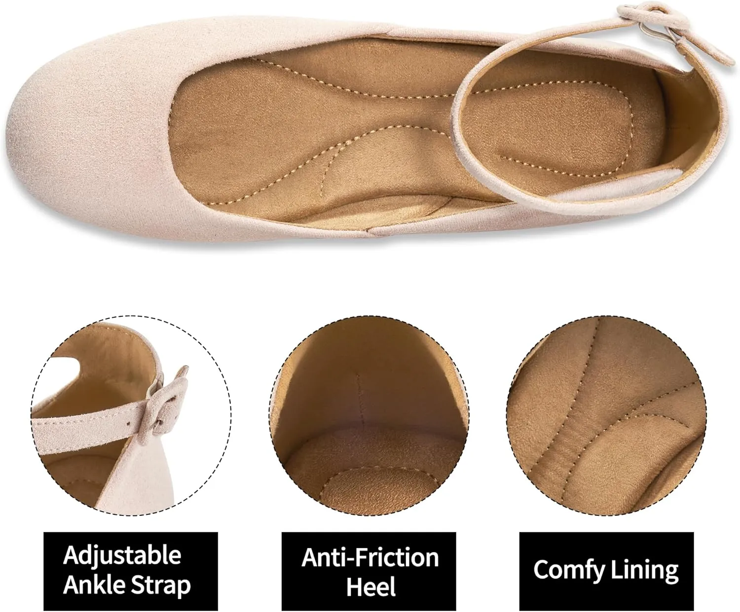 HARENCE Ballet Flats Shoes for Women: Comfortable Round Toe Ankle Strap Slip on Casual Dress Flat for Office Work Business