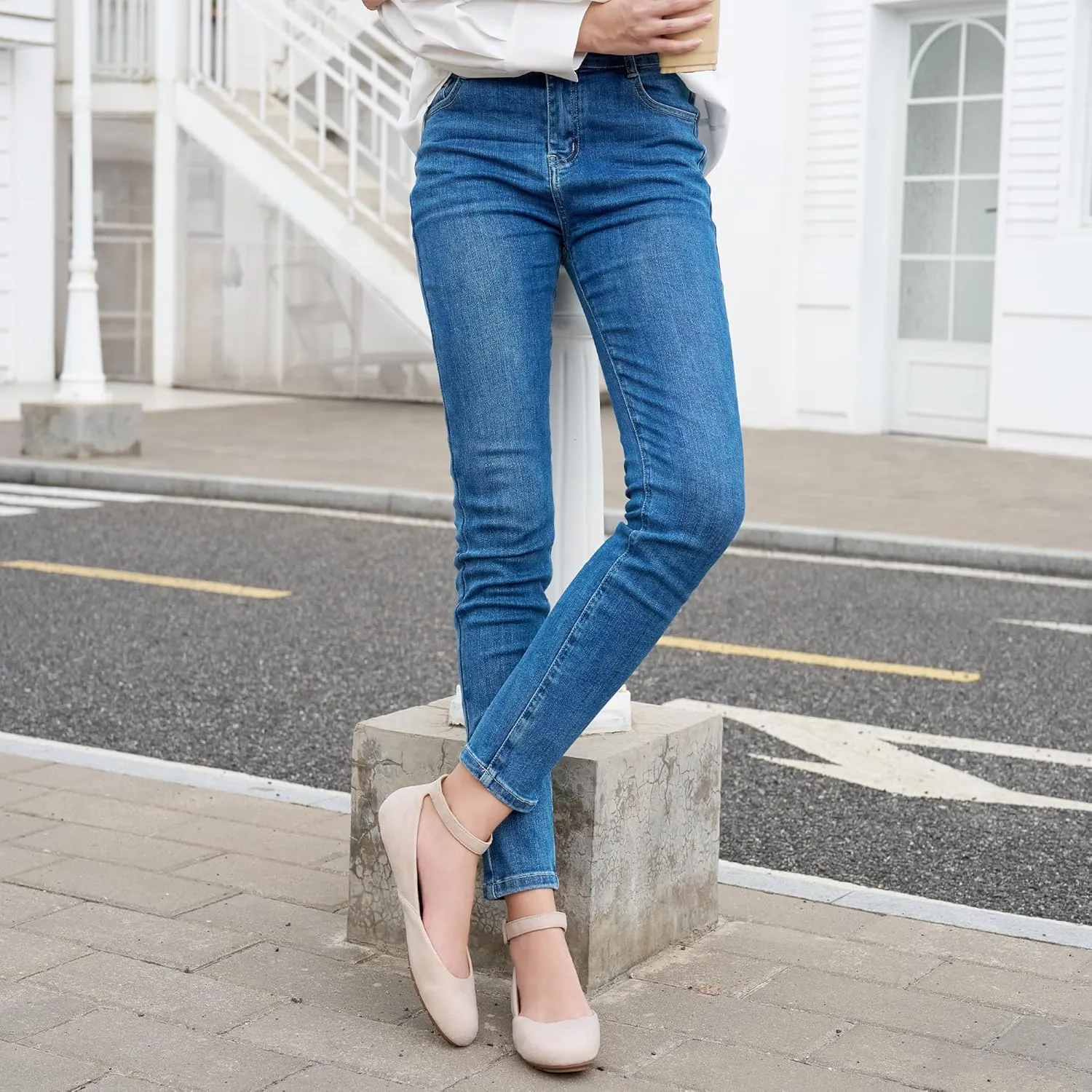 HARENCE Ballet Flats Shoes for Women: Comfortable Round Toe Ankle Strap Slip on Casual Dress Flat for Office Work Business