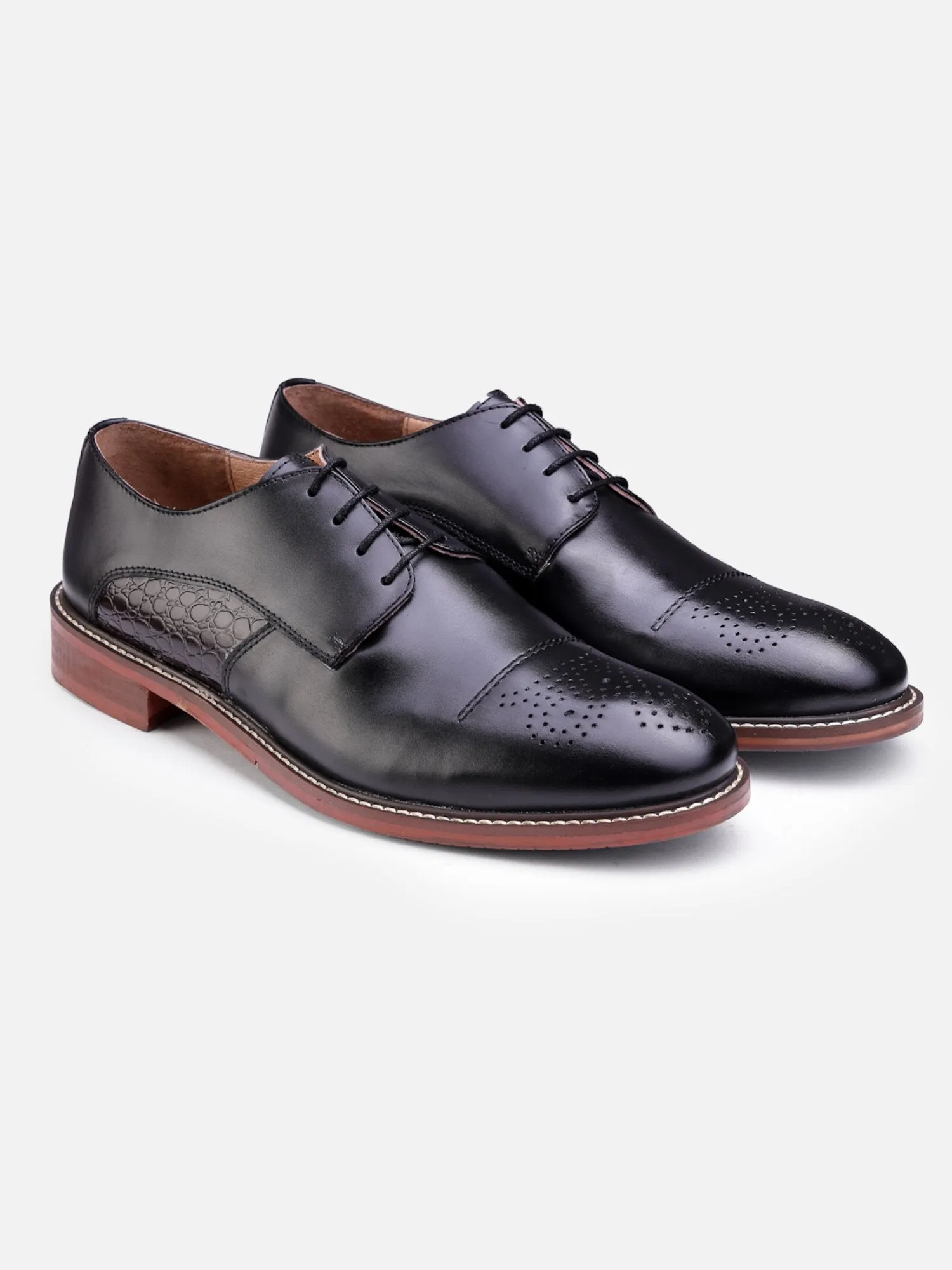 Hats Off Accessories Genuine Leather Oxford Black Derby Shoes For Men