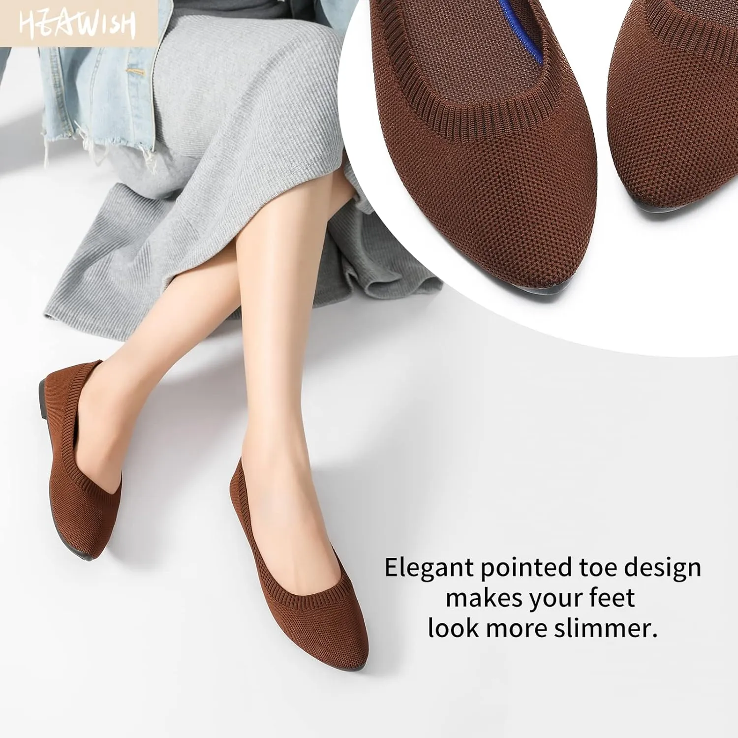 HEAWISH Women’s Ballet Flat Flats Shoes Comfortable Mesh Pointed Toe Slip On Dress Shoes