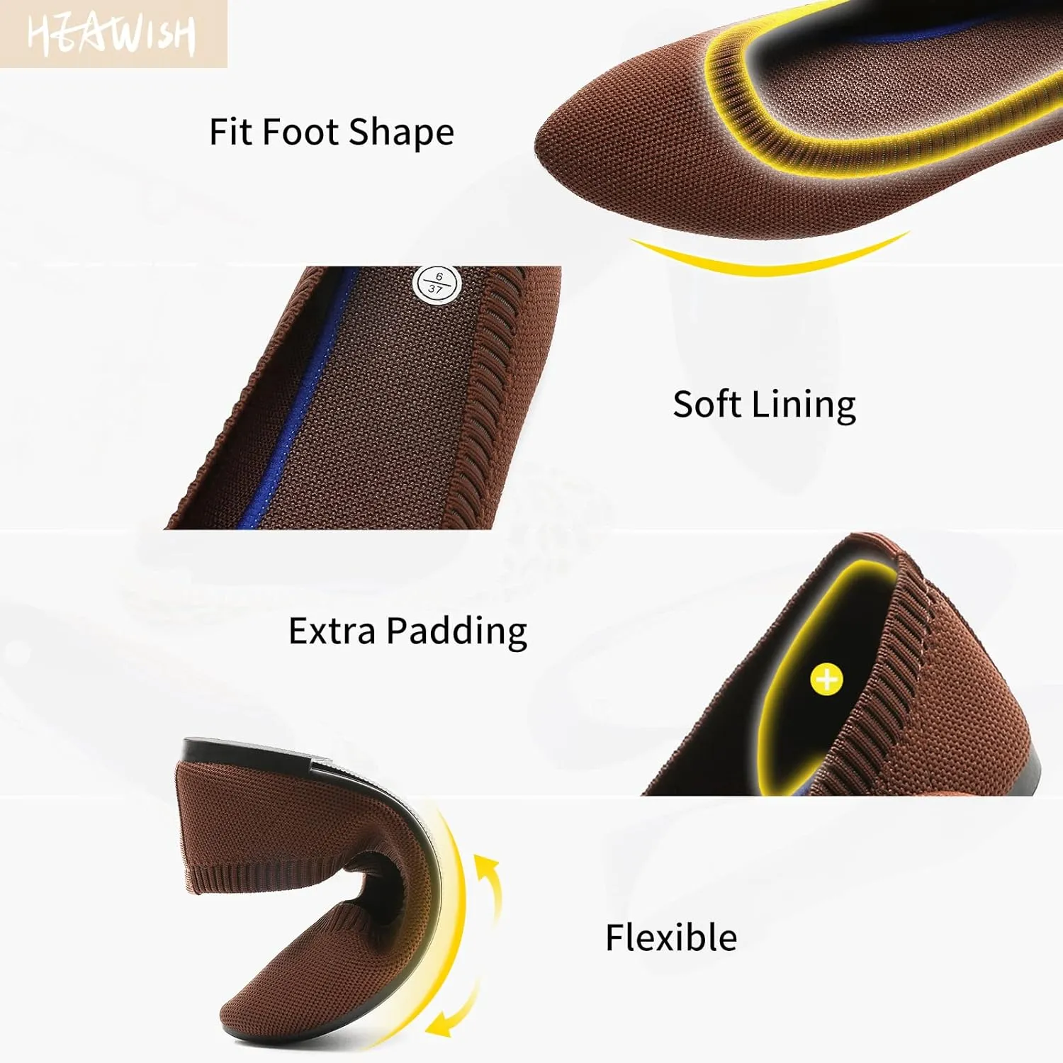 HEAWISH Women’s Ballet Flat Flats Shoes Comfortable Mesh Pointed Toe Slip On Dress Shoes