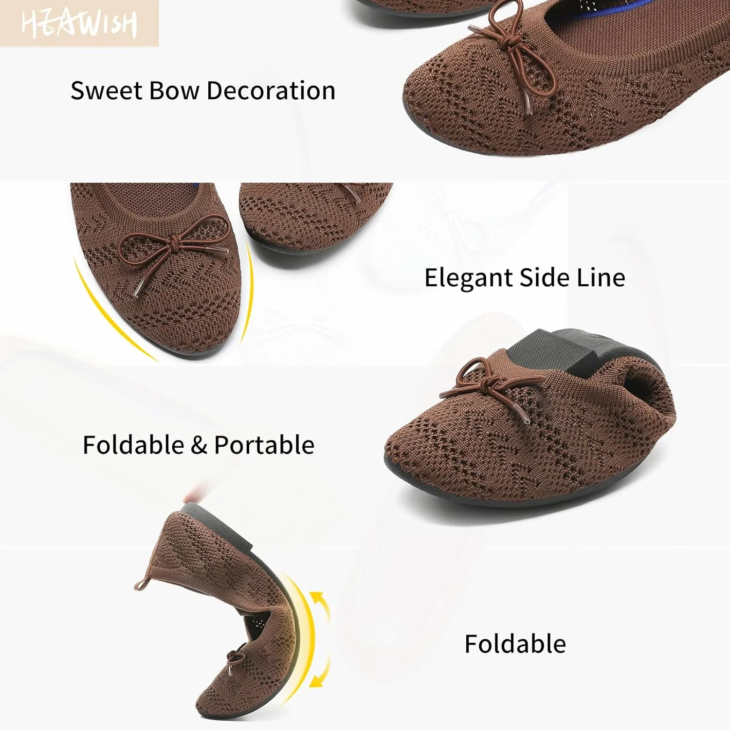 HEAWISH Women’s Flats Shoes Comfortable Crochet Lace Mesh Round Toe Slip On Casual Ballet Flats Dress Shoes
