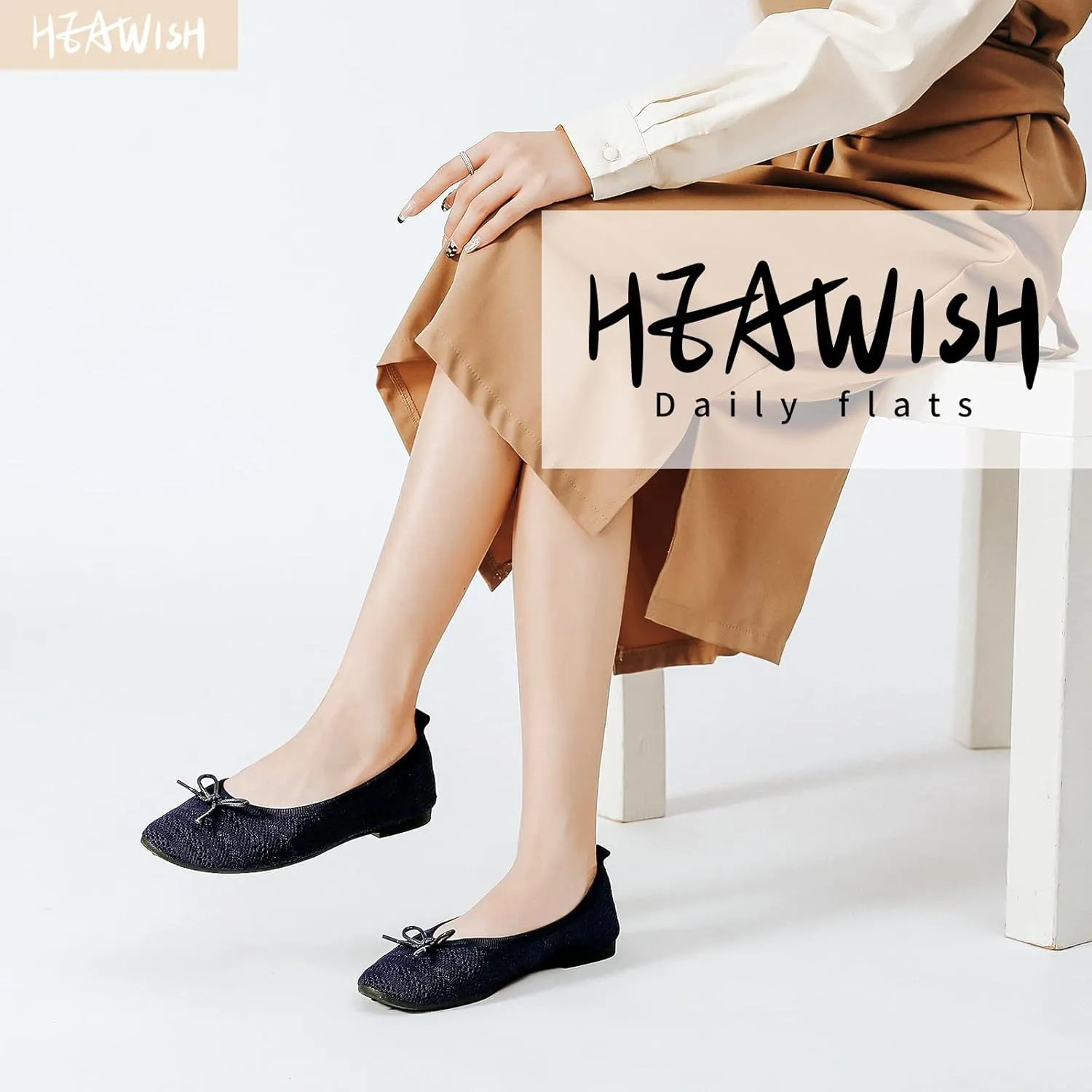 HEAWISH Women’s Flats Shoes Comfortable Crochet Lace Mesh Round Toe Slip On Casual Ballet Flats Dress Shoes
